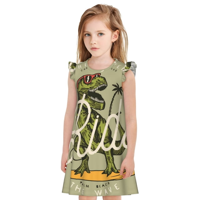 Balery Dinosaur Camisón de princesa para niñas, pijama de algodón con mangas abullonadas, suave y bonito.-XX-Large