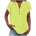 thumbnail image 2 of Auralook Linen Tops for Women Solid Loose Fit Short Sleeve Plus Size Shirts Summer Button V Neck Casual Dressy Blouses, 2 of 6