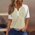 thumbnail image 2 of Yigetop Short Sleeve Henley Shirts for Women, Womens Fashion Short Sleeve Tops Basic Tunic T Shirts Casual Button Down Half Sleeve Blouses Tshirts Shirts for Women Beige L, 2 of 5