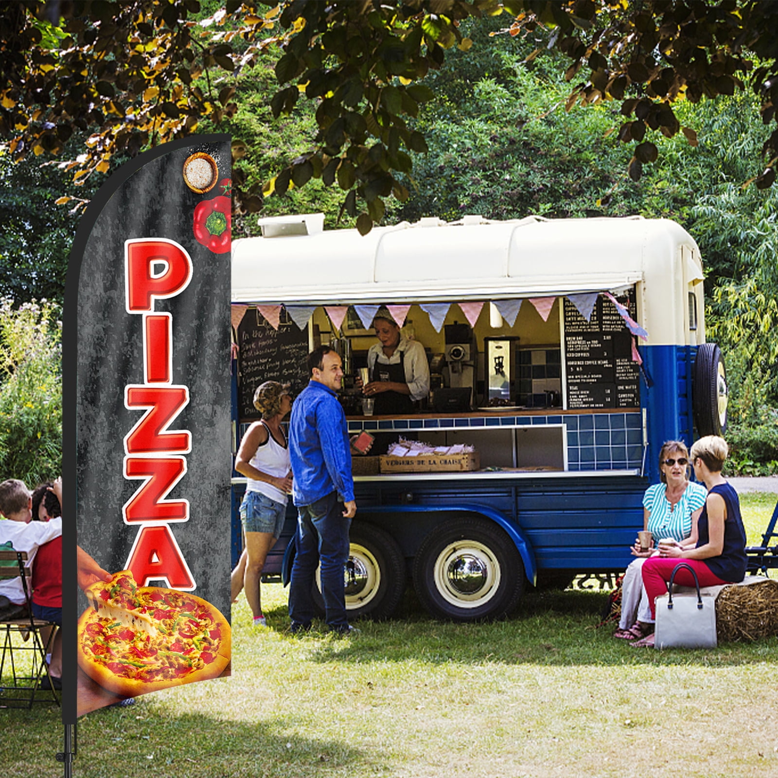 QSUM Pizza Feather Flag with Flag Pole Kit and Ground Spike, 8.2FT Pizza Windless Flag Banner Sign Business for Outdoor Advertising Sign Decoration Display