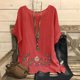 thumbnail image 5 of Camiseta de Mujer Camiseta de Manga Corta Impresión Casual Raglan Suelto de Lino Top Blusas, Cuello de la Tripulación, 5 of 5