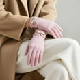 thumbnail image 4 of Women's Winter Fleece Gloves with Soft Warm Lining, Contrast Cuff and Button Detail, Lightweight Full-Finger Cold-Weather Gloves, 4 of 5