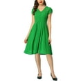 thumbnail image 2 of MODA NOVA Vintage Chiffon Dress for Juniors’s V Neck Button Decor Wear-to-Work Dresses, 2 of 5