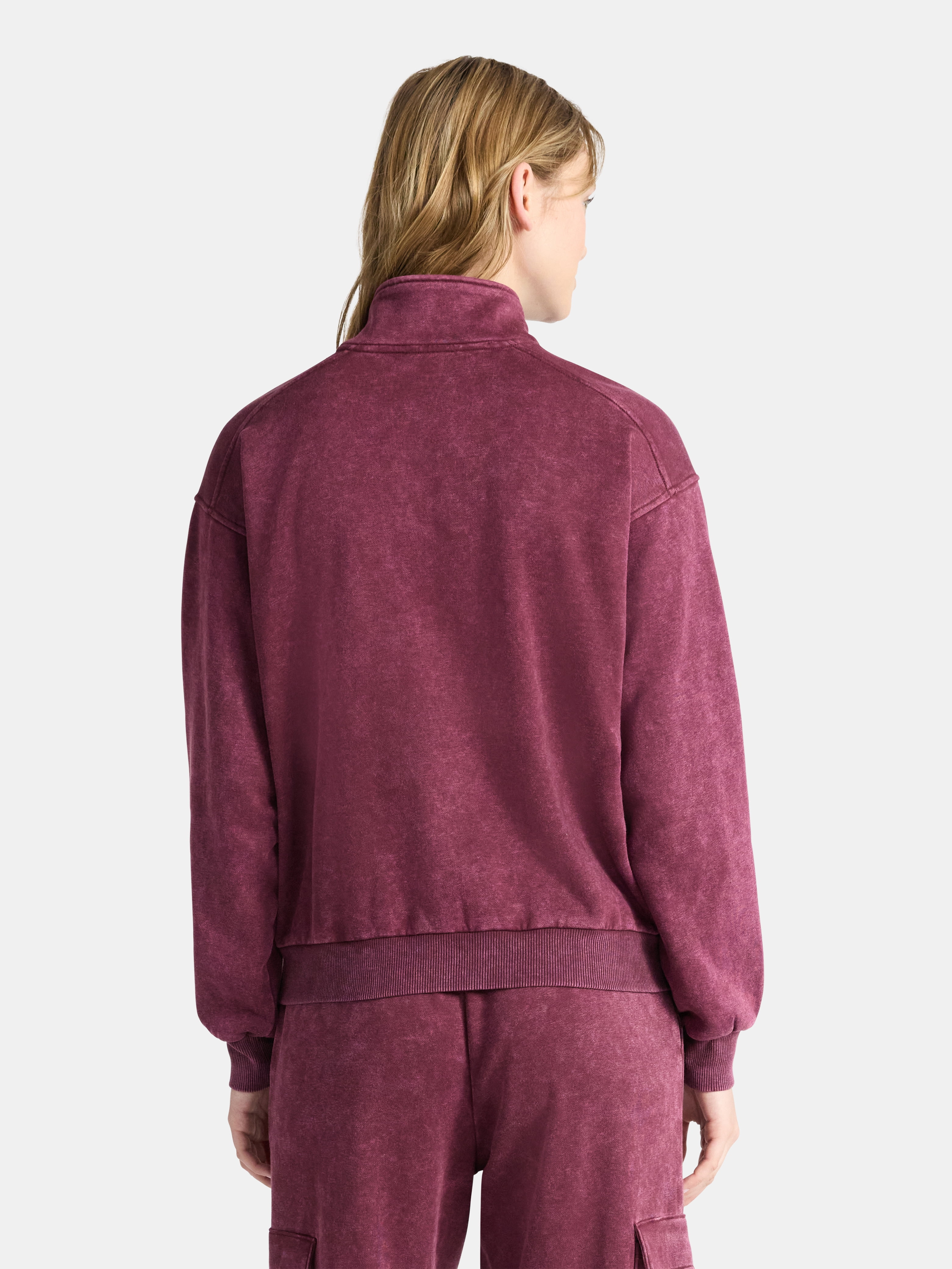 No Boundaries Mineral Wash Quarter Zip-Up Graphic Pullover Sweatshirt, Midweight, Women's
