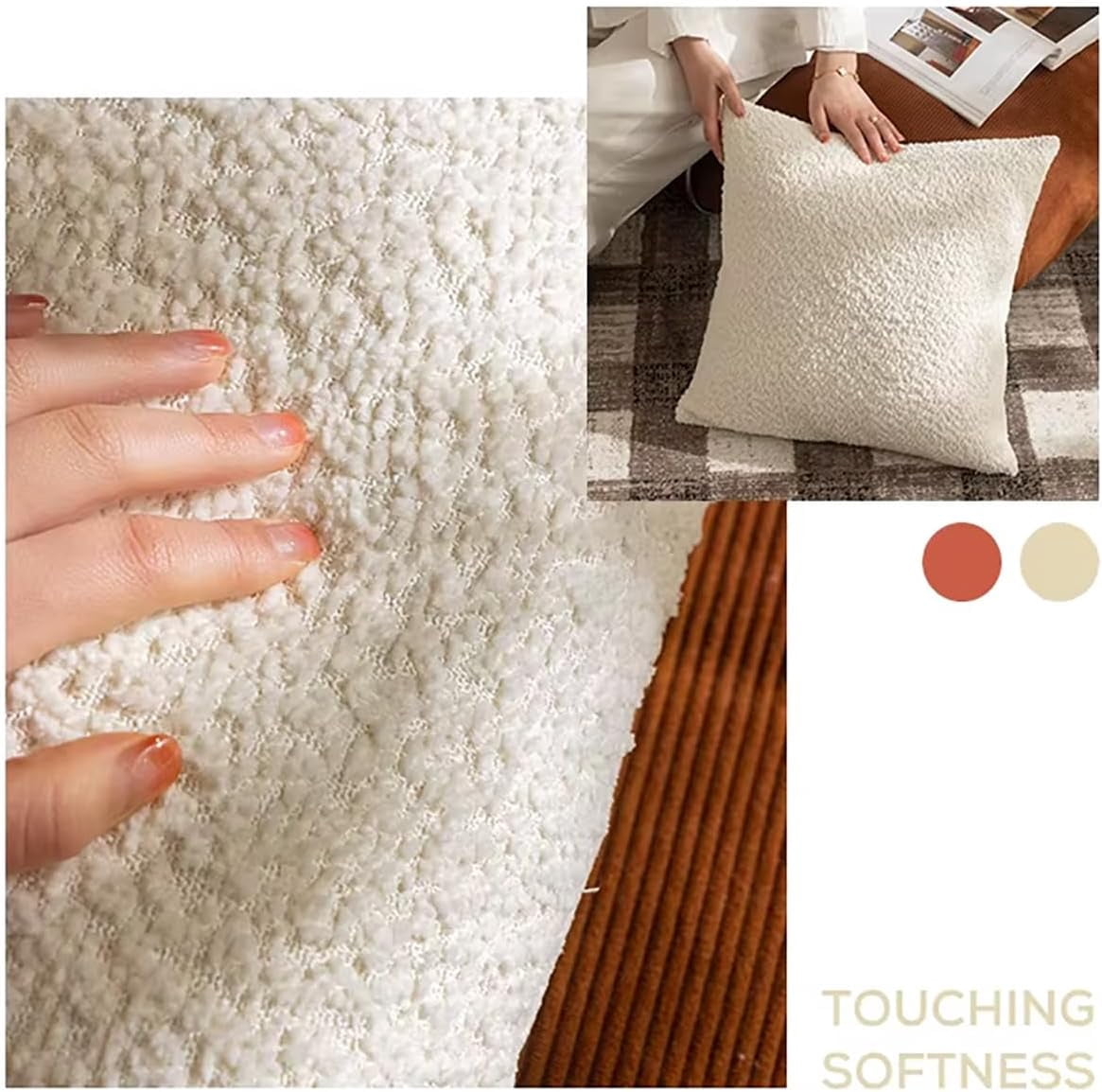Fennco Styles Chenille Bouclé-Style Throw Pillow Cover 18" W X 18" L - Ivory Soft Minimalist Decorative Cushion Case for Sofa, Bed, or Chair Décor