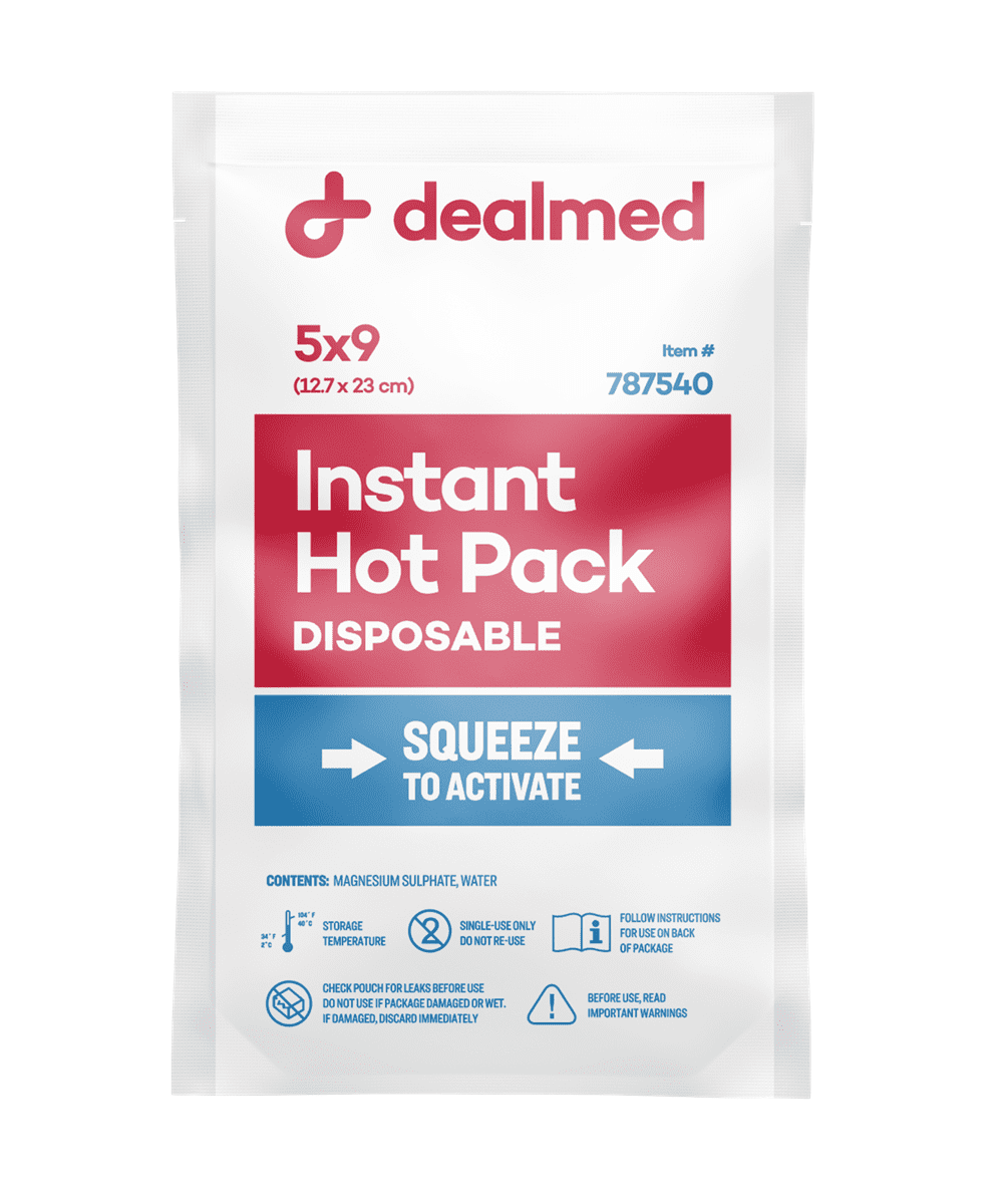 Dealmed 5” x 9” Instant Hot Packs for Emergency Heat Therapy & Pain Relief, Disposable (Case of 24)