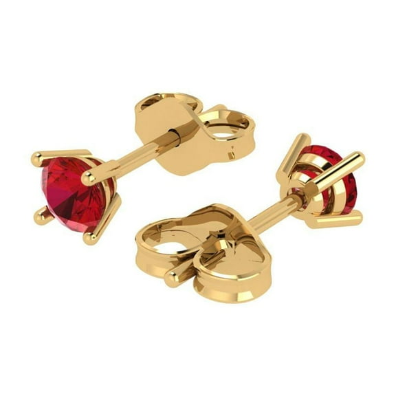 0.2 Ct Round Cut Studs Red Ruby 14K Yellow Solid Solid Gold Everyday Dainty Earrings Push Back
