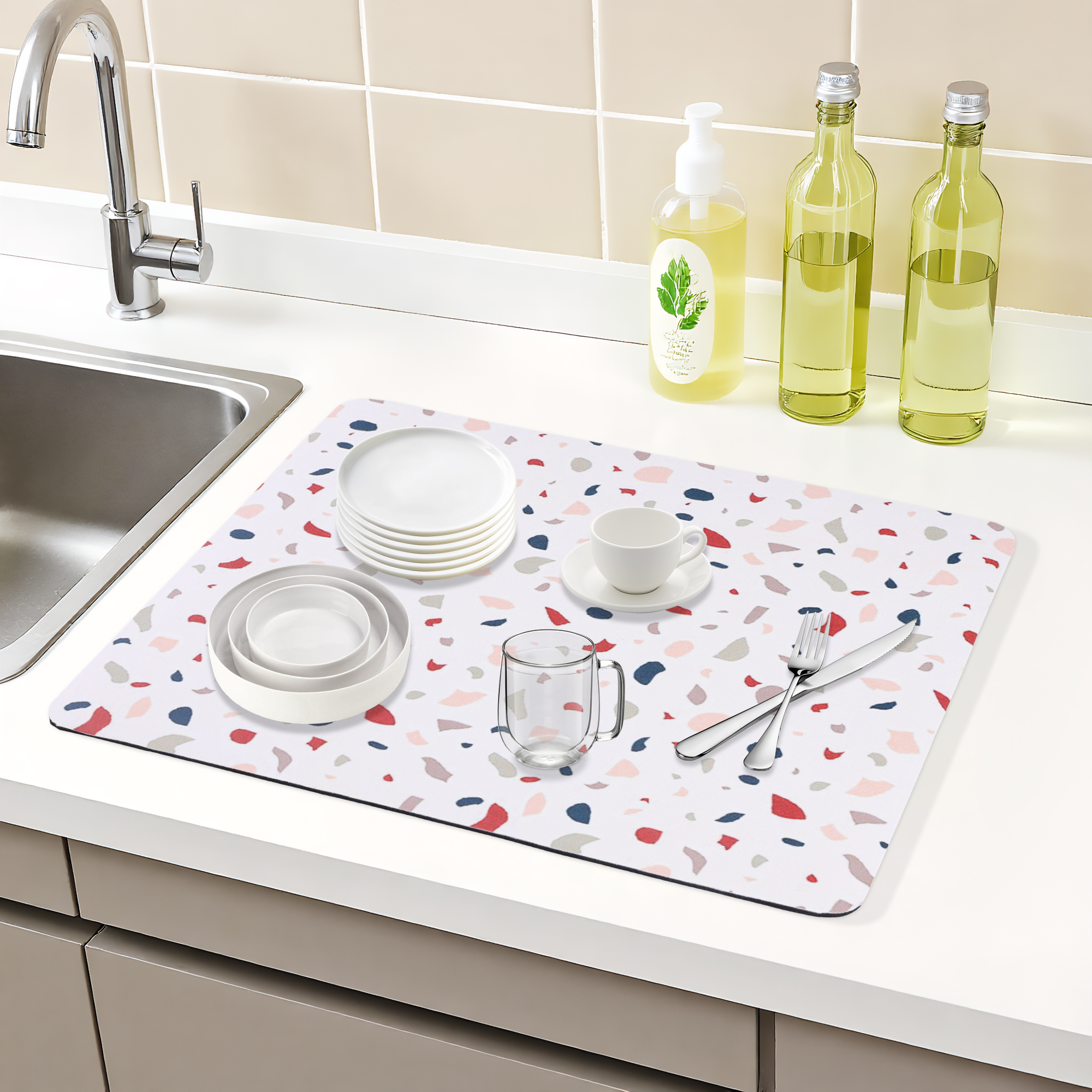 Unique Bargains Absorbent Dish Drying Mat for Kitchen Counter White 19.7*15.7 inch