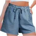 thumbnail image 2 of Ofertas Flash! lcziwo Womens Striped Shorts Drawstring Elastic Waisted Wide Leg Shorts Baggy Comfy Casual Summer Beach Shorts Blue M, 2 of 8