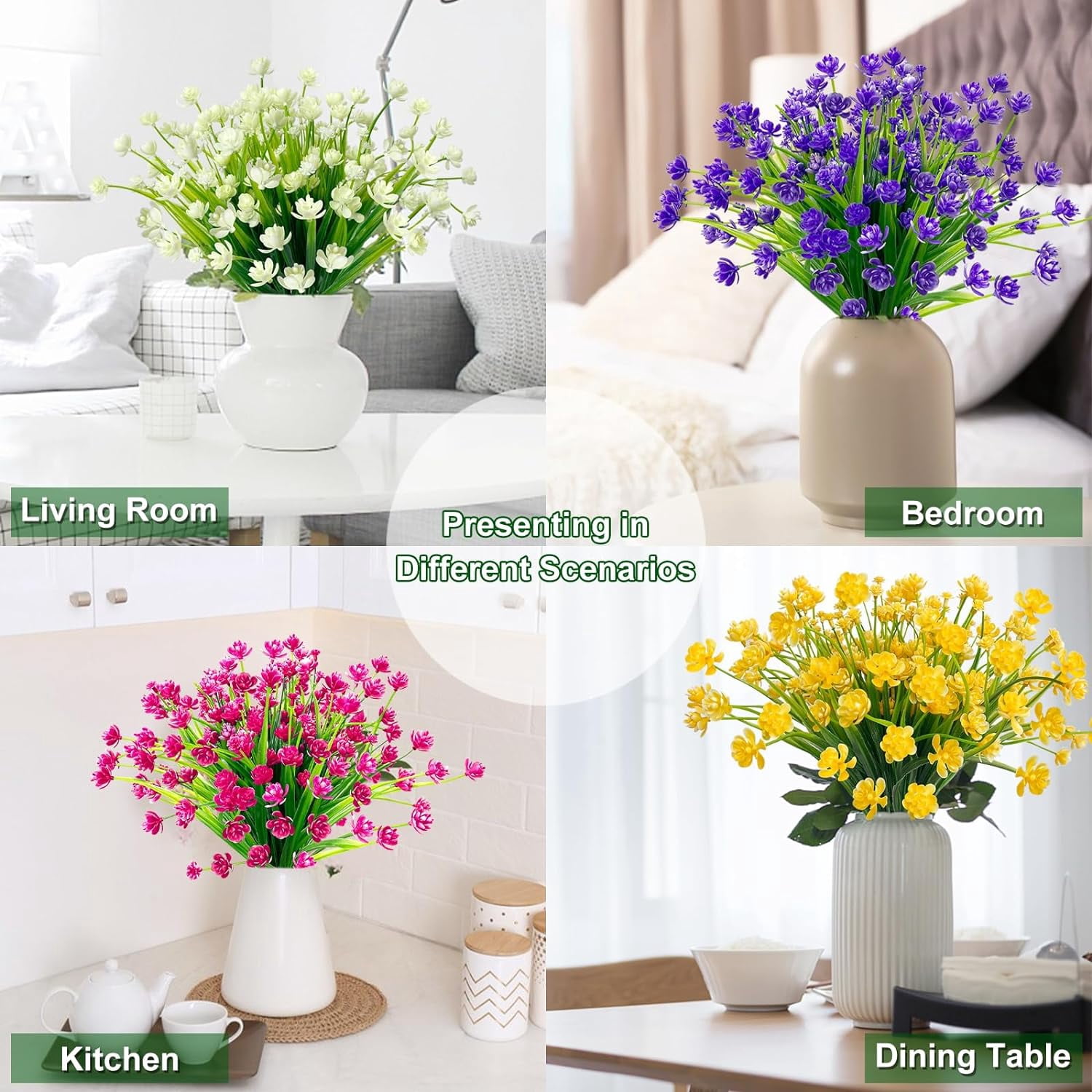 Corn Flower Artificial Flowers for Outdoor UV Resistant Fake Plants, Faux Plastic Flower Artificial Plants for Home Window Box Porch Indoor Cemetery Spring Summer Decor(White)