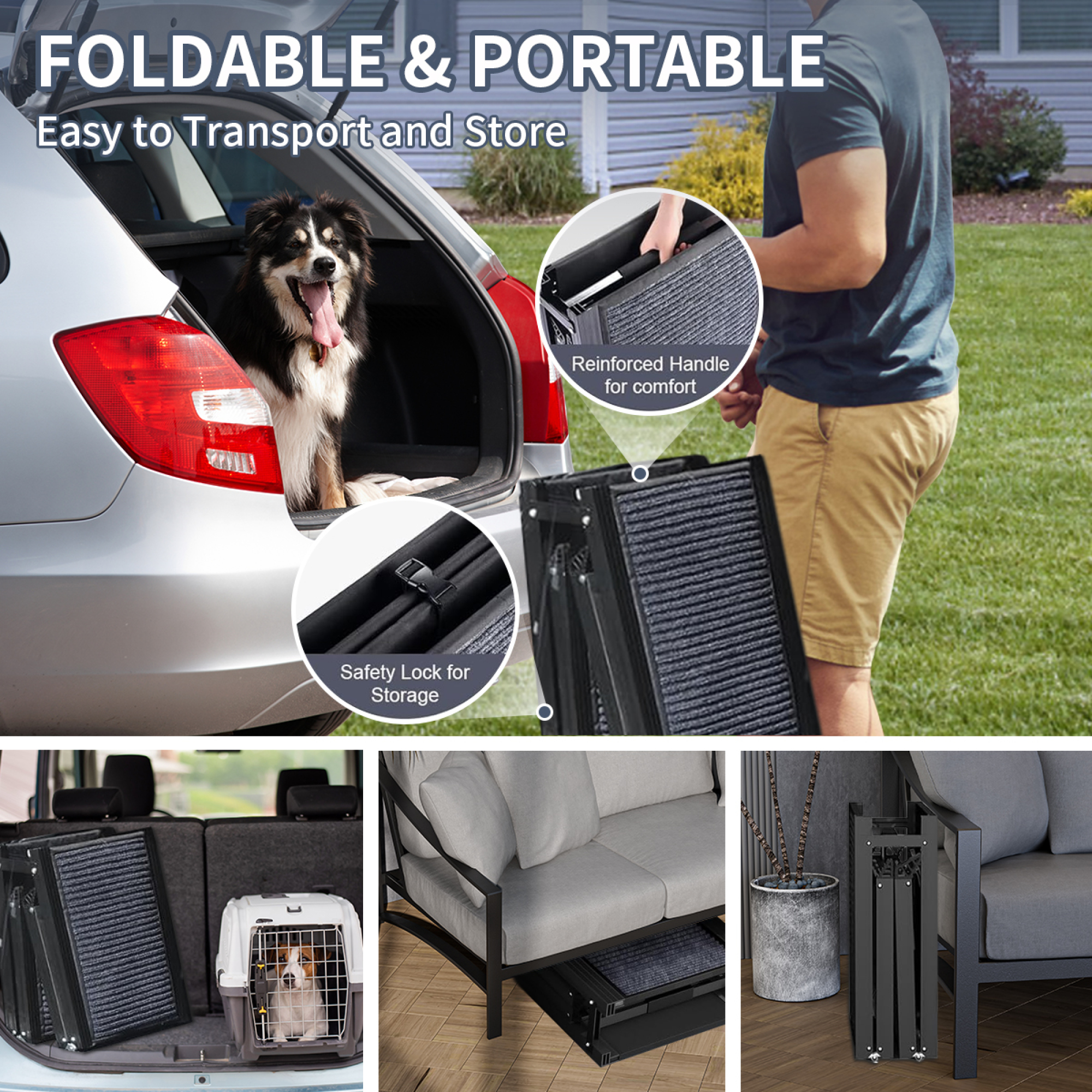 Dog Ramp for Car, 63" Long & 17" Wide Folding Portable Pet Stair Ramp with Non-Slip Rug Surface, Dog Steps for Medium & Large Dogs Up to 250LBS Enter a Car, SUV & Truck