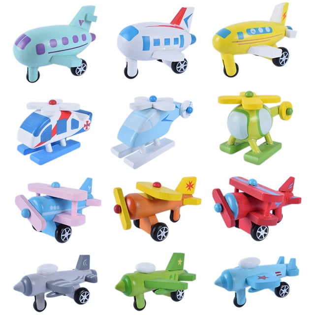 Multi-patrón Avión Modelo Mini Coche de Madera Avión Vehículos Juguetes Bebé Niños Juguete Educativo Regalos de Cumpleaños 12PCS/Set Yuarrent WJ4041-01B