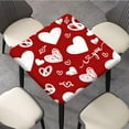 thumbnail image 3 of Valentine''s Day Square Fitted Table Cover, White Heart on Red Background Elastic Edge Decorative Polyester Tablecloths, Suitable for Catering and Kitchen Outdoor Picnic, Fit for 42"x42" Square Table, 3 of 4