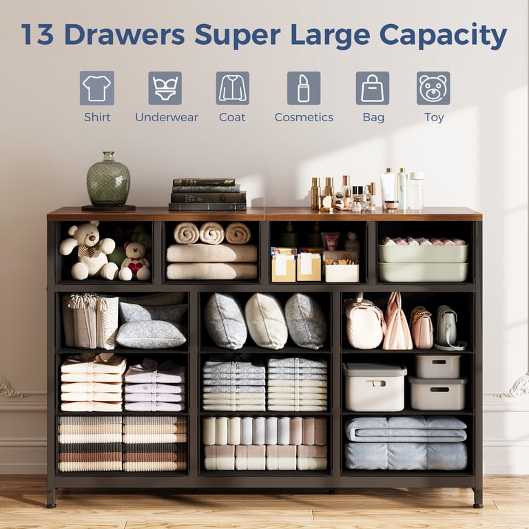 Casacomoda 55-Inch Tall Dresser with 13 Storage Drawers, Large Wooden  Bedroom Dresser and TV Stand, Black and Vintage - Walmart.com