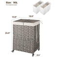 thumbnail image 5 of Laundry Hamper with Wheels, No Install Needed, 90L Divided Handwoven Hampers & 2 Removable Liner Bags, Rattan Clothes Laundry Basket with Lid & Handles, Foldable Hampers Gray 18x13x26.4 In, 5 of 8