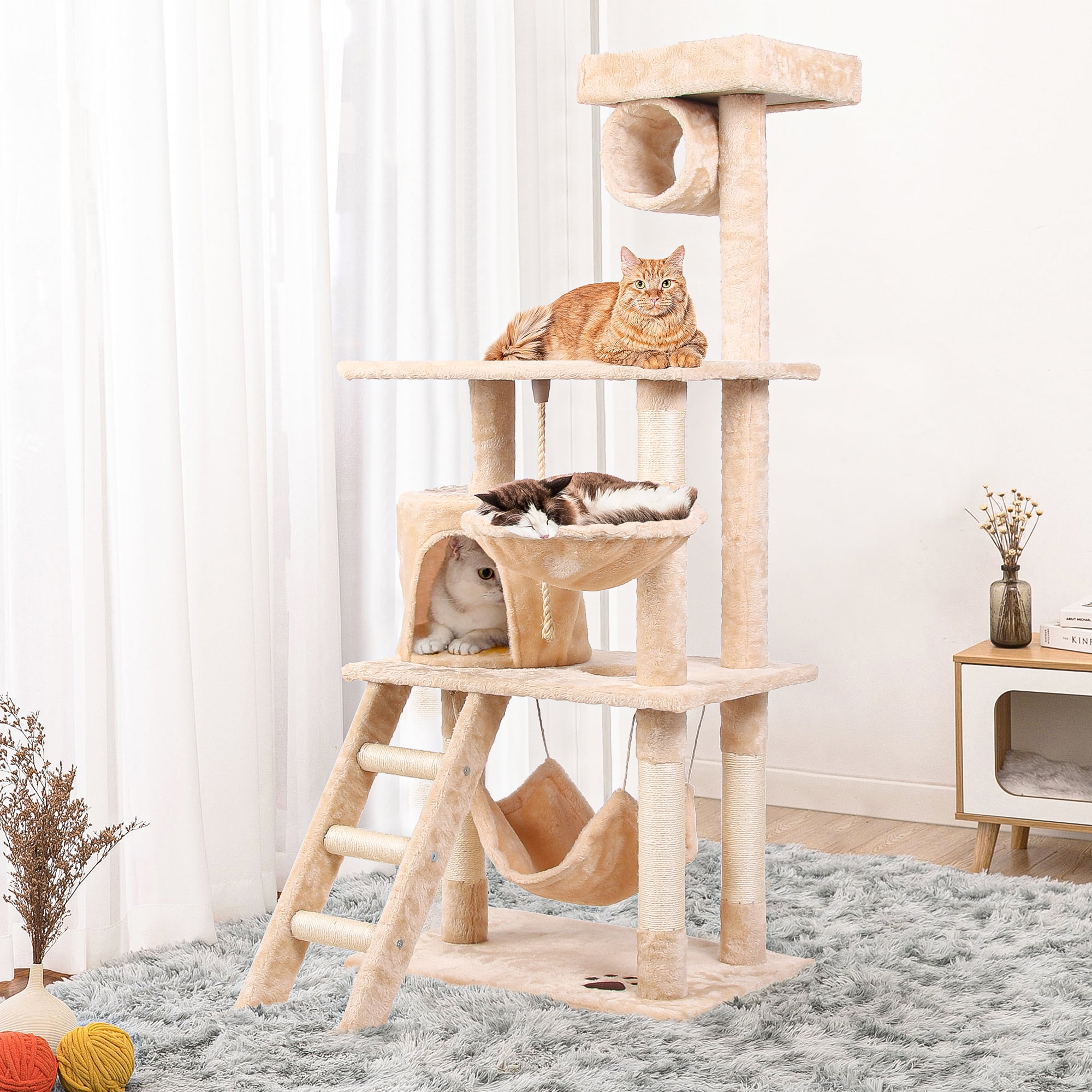 Pefilos 55" Cat Tree Furniture Cat Condo for Large Cats, Indoor Cat Tree Houses with Hammock, Kittens Tower for Adult Cats and Pets, Beige Pefilos 55" Cat Tree Furniture Cat Condo for Large Cats, Indoor Cat Tree Houses with Hammock, Kittens Tower for Adult Cats and Pets, Beige