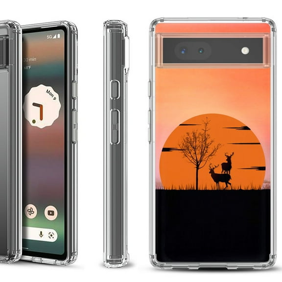 Shockproof Bumper Phone Case for Google Pixel 6a, by OneToughShield ® - Sunset Deer