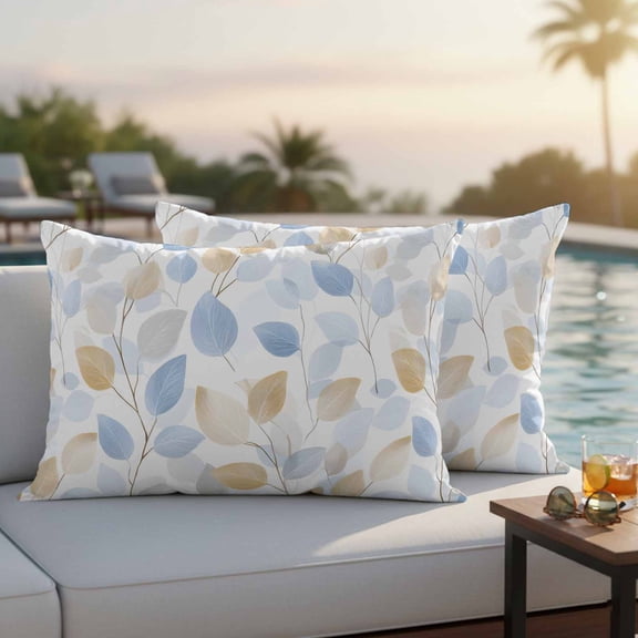Botanical Leaves Outdoor Pillow Covers 20x12 Inch Lumbar Pillow Covers Set of 2 Waterproof Decorative Throw Pillow Cases Orange Gray Blue Leaf Branches Modern Cushion Covers for Patio Furniture