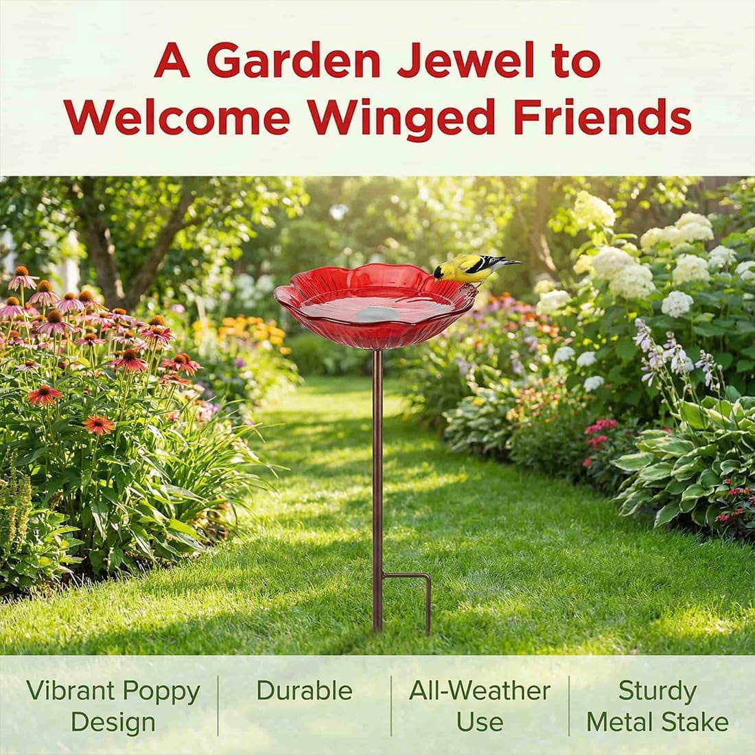2026 New Metal Flower Garden Stakes Bird Bath, Handmade Mini Birdbath Flower Stake, Butterfly Bee Bath Bowl for Outdoor Lawn Yard Decor (Blue+Blue)