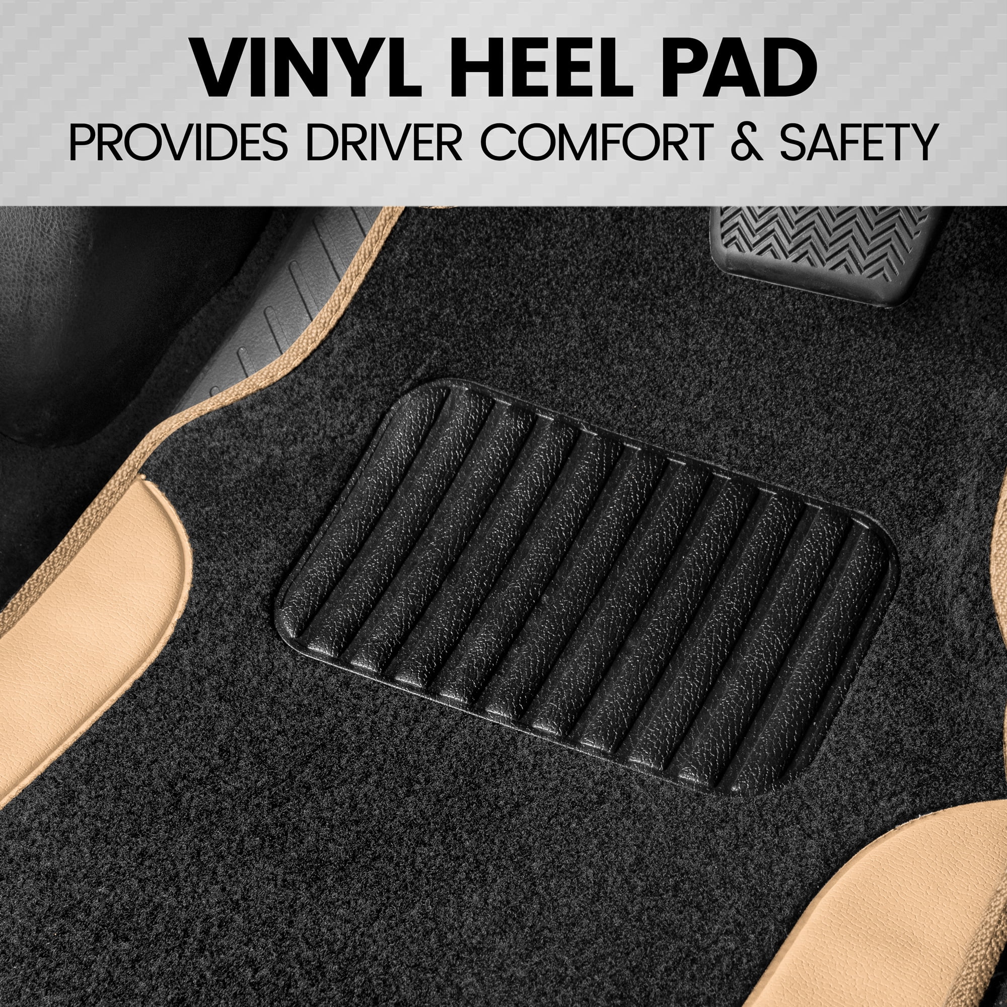 BDK Beige Heavy Duty Front & Rear Carpet Floor Mats Universal Liners for Car SUV Van & Truck, All Weather Protection with Anti-Slip Nibs, Fit Contours of Most Vehicles