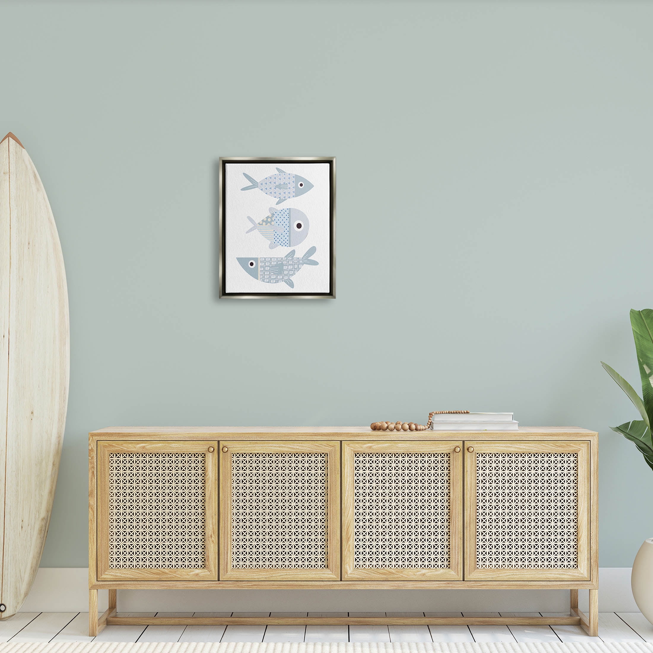 Stupell Industries Various Patterned Aquatic Fish Design Graphic Art Luster Gray Floating Framed Canvas Print Wall Art, Design by Kim Allen