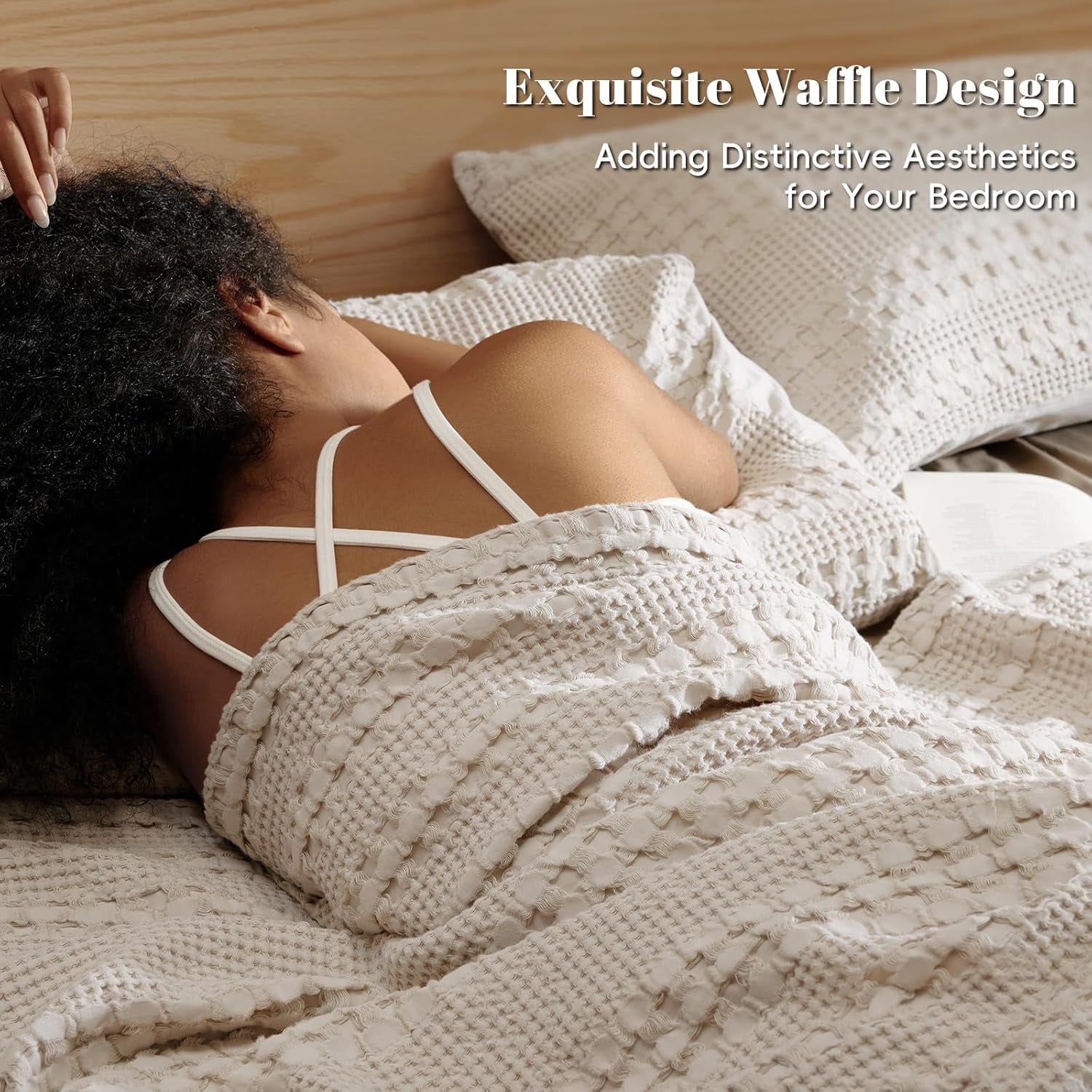 PHF 100% Cotton Waffle Weave Blanket, Lightweight Twin Washed Blanket for Bed Sofa Home Decor, Oatmeal, 66"x90"