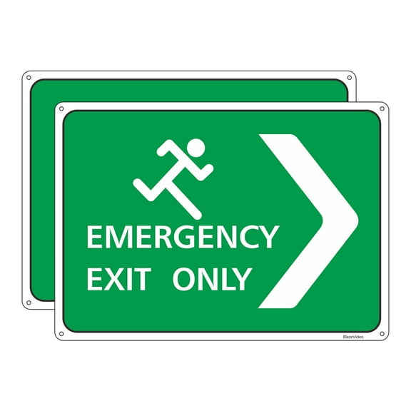 2-Pack Emergency Exit Only Signs for Business 14 x 10 inch Aluminum Metal Industrial Warning Signs, UV Protected and Waterproof for Indoor Outdoor Use
