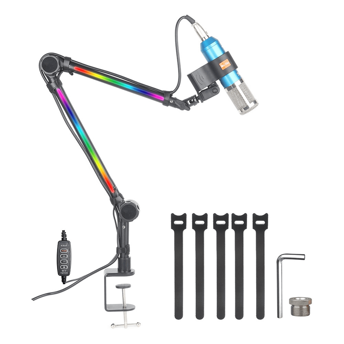 RGB Microphone Arm Stand,Mic Arm with RGB Light,Rotatable Suspension Boom Scissor Stand for Gaming Streaming A