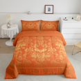 thumbnail image 2 of Adults Damask Gothic Bedding Set Antique Victorian Comforter Set Queen,Vintage Floral Goth Comforter Bat Quilt,Bats Sugar Skull Bone Skeleton Baroque Boho Decor,Orange and Yellow, 2 of 5