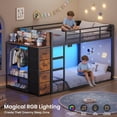 thumbnail image 5 of Afuhokles Low Bunk Bed Twin Over Twin with Bookshelf, 4 Storage Drawers, Charging Station and RGB Lights, Clothing Rack and Shelves, Brown, 5 of 9