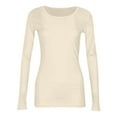 thumbnail image 6 of Womens Long Sleeve Stretch Crewneck Ribbed T-Shirt Slim Fit Casual Basic Tops Beige M, 6 of 6