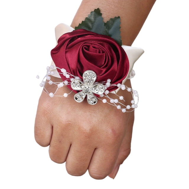 pitrice Rouleau de Roses Feuille Poignet Fleur Mariage Sœurs Groupe Poignet Fleur Strass Tissu Poignet Fleur