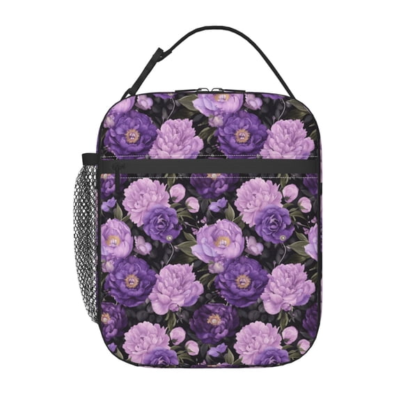 Purple Floral Flannel Lunch boxs Portable Thermal Lunch Bags