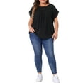 thumbnail image 2 of Agnes Orinda Women's Plus Size Tops Chiffon Swiss Dots Short Sleeves Lace Crochet Pleated Blouse 3X Black, 2 of 6
