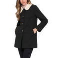 thumbnail image 4 of Winter Overcoat for Women Single Breasted Outerwear Mid-thigh Contrast Collar Pea Coat XS Black, 4 of 6