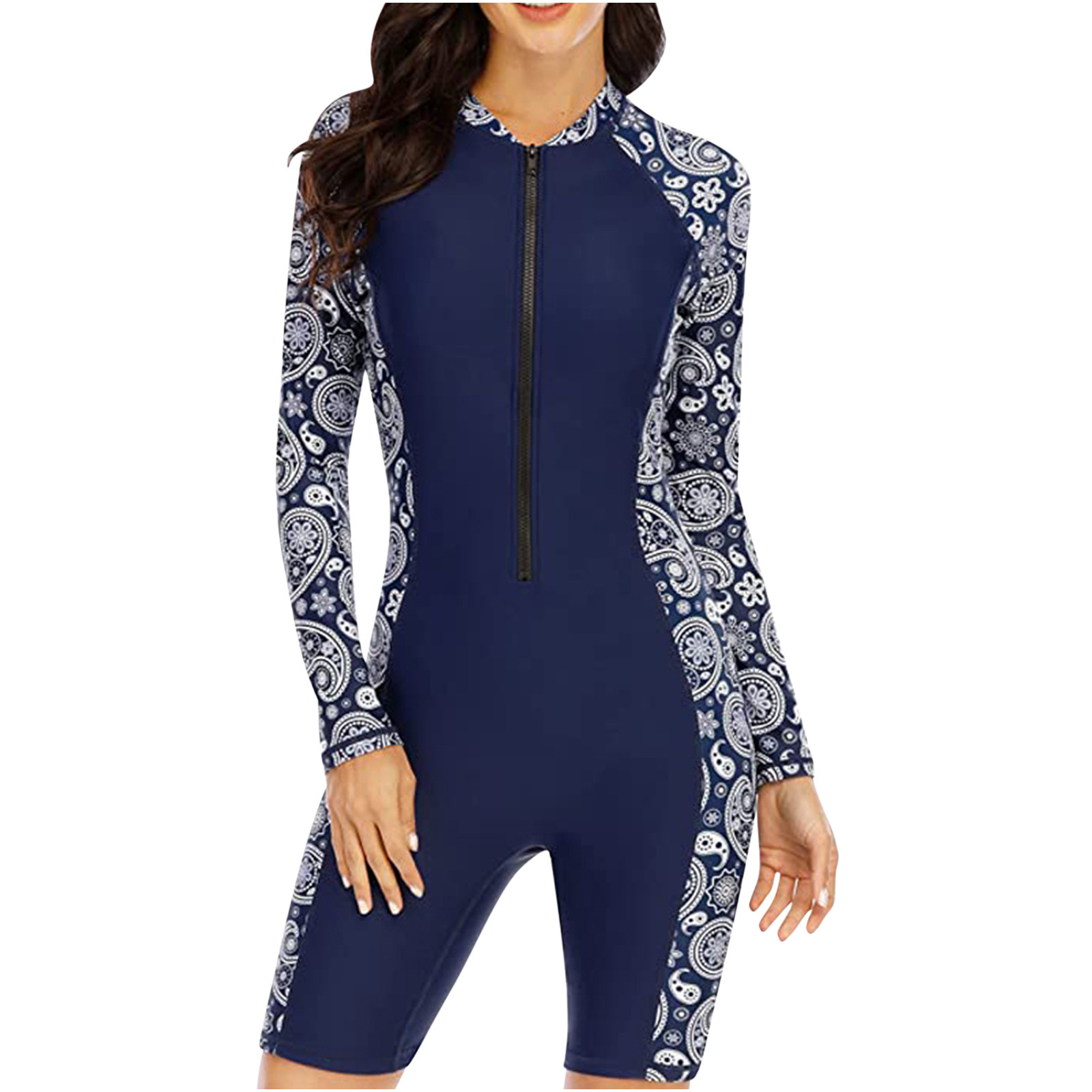 Zkozptok Women Swimsuits Athlete Long Sleeve Ladies Swimsuits Floral