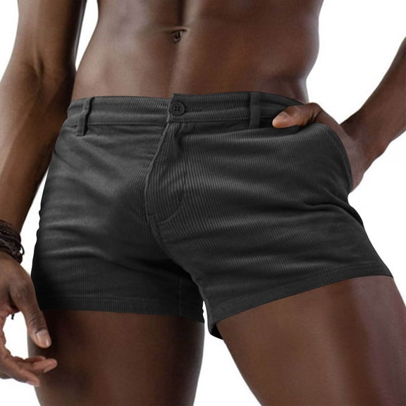 Maean Men's Beach Shorts 3 Inch Casual Summer Vacation Shorts Solid Color Corduroy Pants with Pockets
