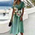thumbnail image 2 of Dresses for Women Short Sleeve Crossover Wrap V Neck Summer Dress Beach Vacation Sundress Modest Dresses, 2 of 5