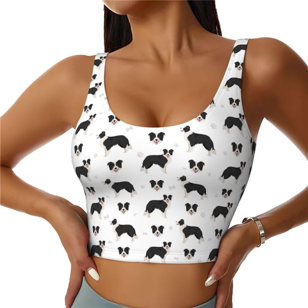 Balery Border Collie Dog Sujetadores deportivos con espalda cruzada para mujer, acolchados, sin costuras, de alto impacto, ideales para yoga, gimnasio, entrenamiento y fitness.-Medium