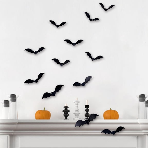 12 Pack Realistic PVC 3D Bat Stickers, Scary Black Halloween Wall Decals, Removable Decor for Home, Wall, Bathroom, Party, Indoor & Holiday Decoration