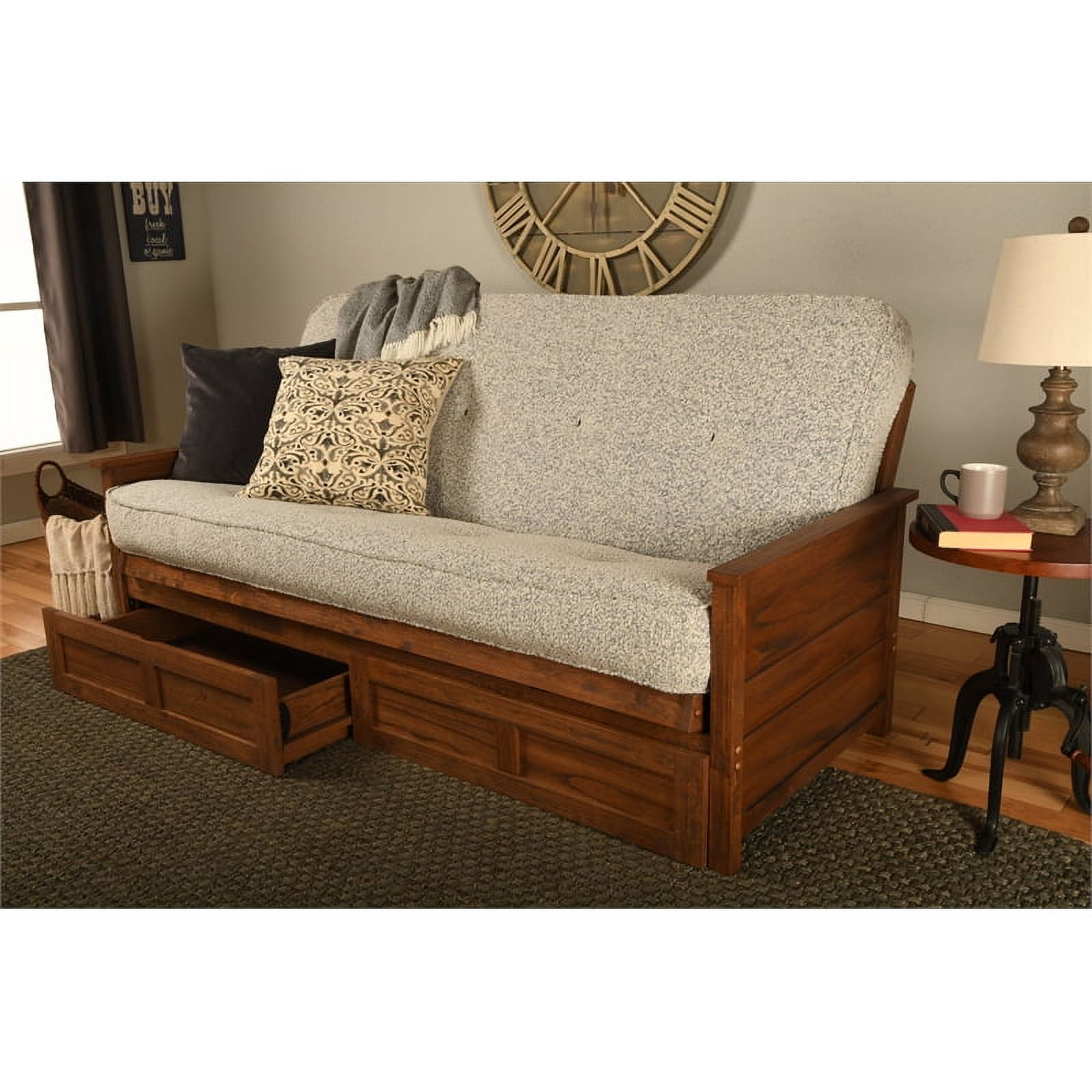 Kodiak Furniture Lexington Storage Futon in Weathered Brown w/ Gray Mattress
