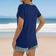 thumbnail image 6 of DeHolifer T-Shirts for Women V-Neck Solid Color Short Sleeve Pleated Summer Trendy Pullover T-Shirts Navy XL, 6 of 8