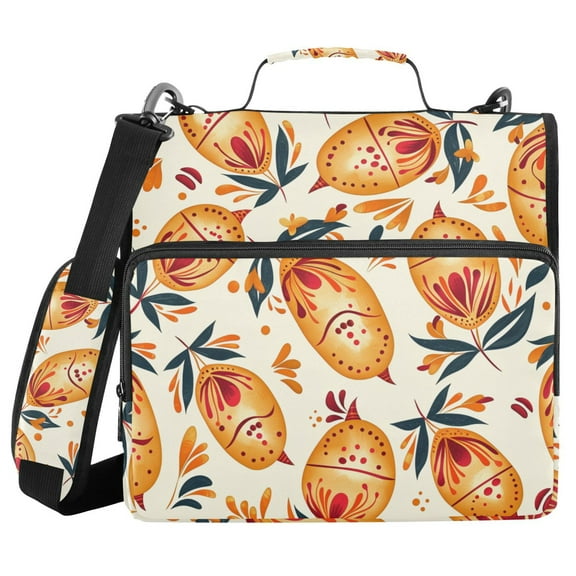 3 Ring Zipper Binder with Shoulder Strap Waterproof Trapper Keeper 1.5 Inch D-Ring 500 Sheets Capacity Potatoes Folk Art