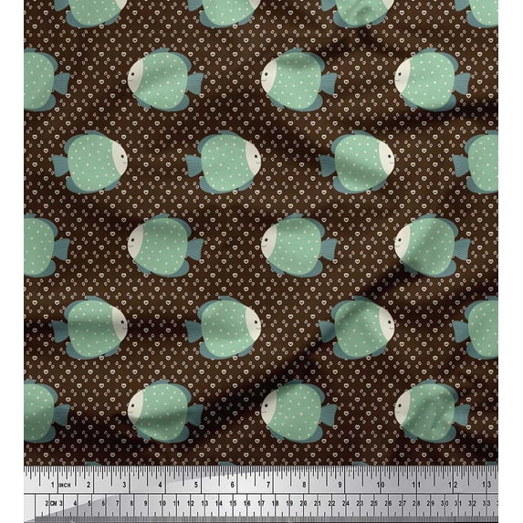 Soimoi Brown Cotton Voile Fabric Grouper Fish Ocean Print Fabric by Yard 56 Inch Wide