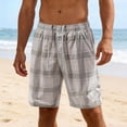 thumbnail image 3 of Yievot Cotton Shorts for Men Drawstring Elastic Waist Plaid Shorts Summer Travel Vacation Shorts, 3 of 8