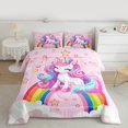 thumbnail image 2 of Homewish Girly Pink Unicorn Bedding Comforter Set for Kids, Kawaii Stars Rainbow Cloud Twin Comforter Sets, Cartoon Animal Reversible Bedding Set, Lightweight Room Decor, 2pcs, 2 of 8