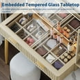 thumbnail image 7 of Studyset Makeup Vanity Desk with Lights, Fluted Wooden Dressing Table with 5 Drawers and Adjustable Shelves, Makeup Vanity Table Modern Glass Top with Charging Station for Bedroom, 7 of 7