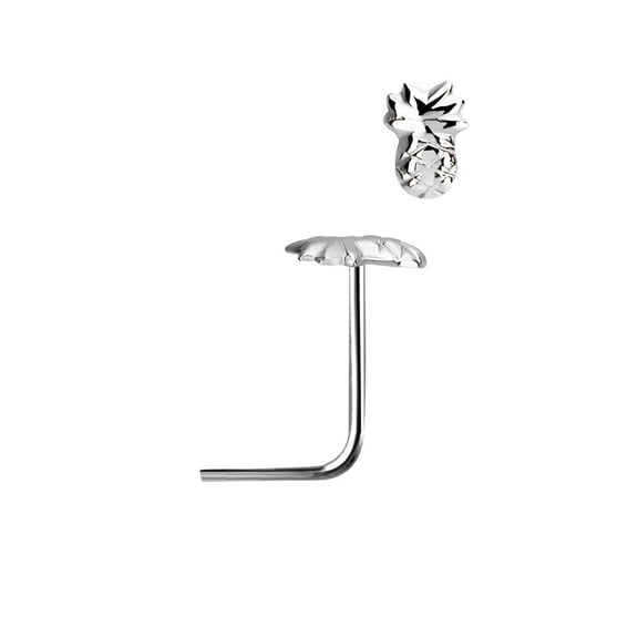 BodyJewelryOnline Nose Stud Ring L Shaped Bend Sterling Silver Pineapple Design 22g Fits Most Nose Piercings