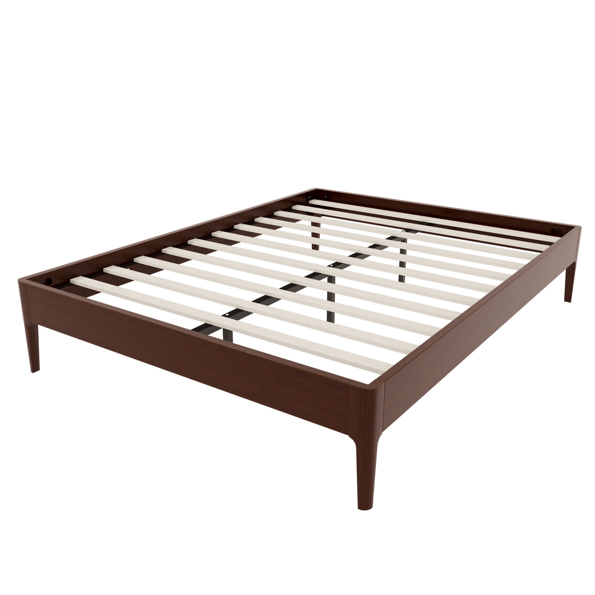 Euroco Bamboo Wood Platform Bed, Queen Size Minimalist Style Bed, Chocolate