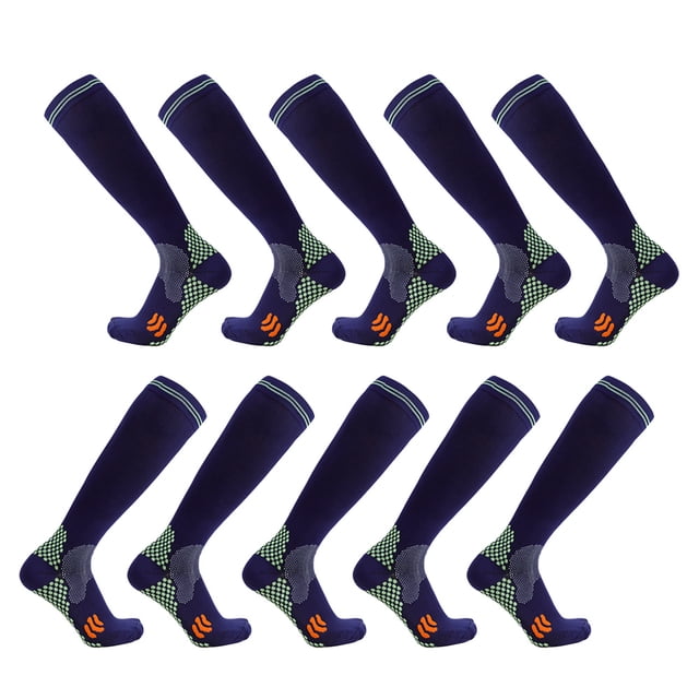 Medias de fútbol con protección para las piernas, disponibles para hombres y mujeres, medias de presión, medias cómodas (azul marino)
